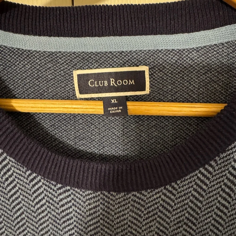 Club Room Men's Navy Herringbone Crewneck Sweater